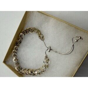 Adjustable 925 Sterling Silver 3D Drawstring Bracelet from Turkey Signed OT